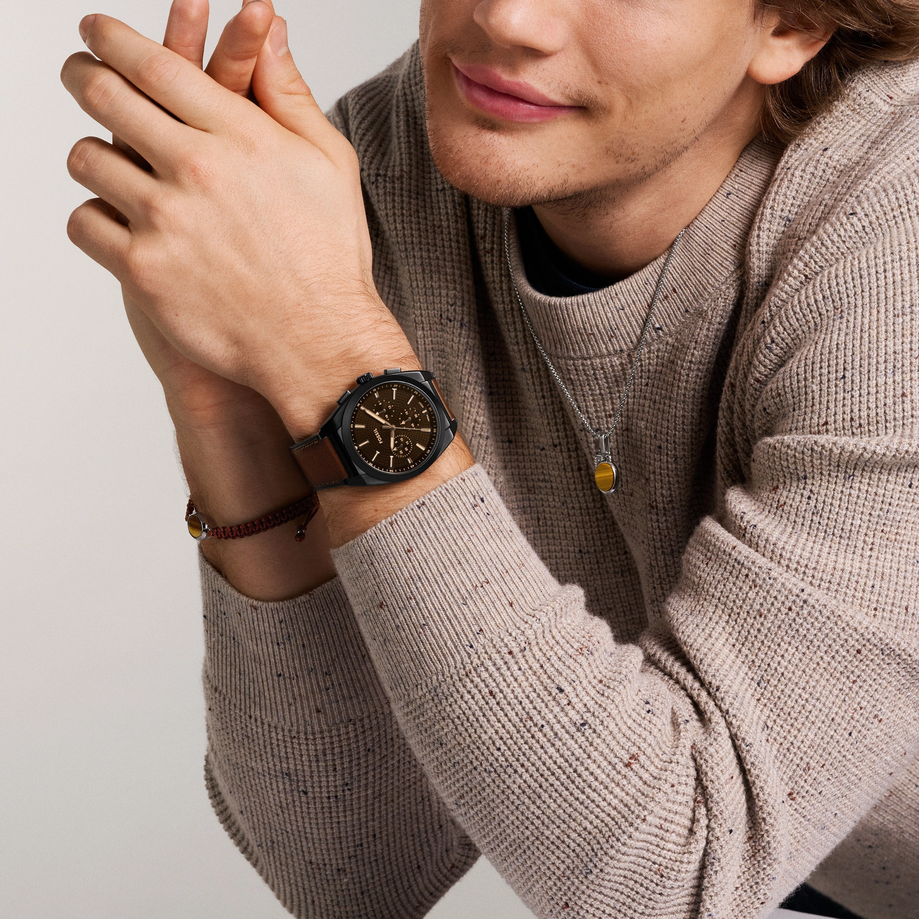 Everett Chronograph Brown Leather Watch