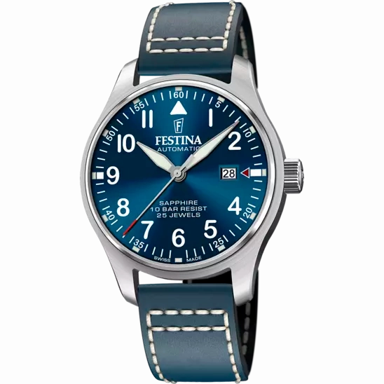 Festina  Automatic Gents Blue Dial with Blue Leather Strap Watch