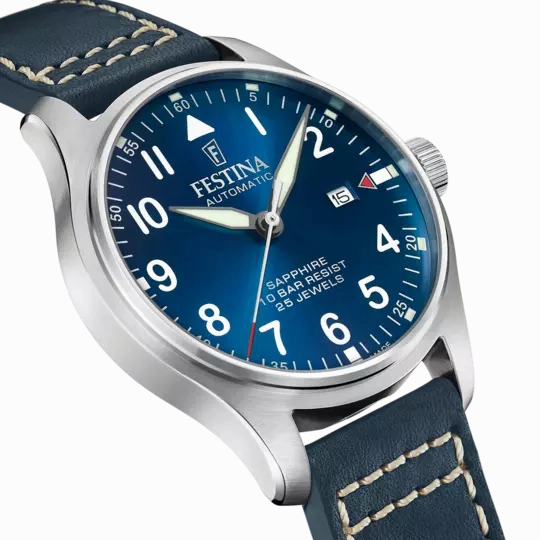 Festina  Automatic Gents Blue Dial with Blue Leather Strap Watch