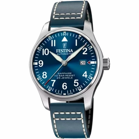 Festina  Automatic Gents Blue Dial with Blue Leather Strap Watch