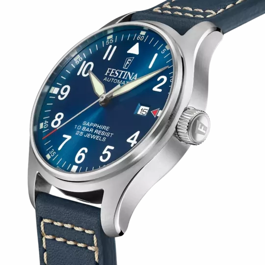 Festina  Automatic Gents Blue Dial with Blue Leather Strap Watch