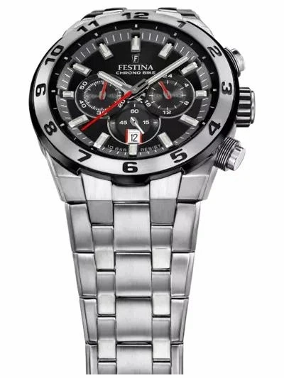 Festina Chrono Bike Genta Black Dial  Stainless Steel Bracelet Watch