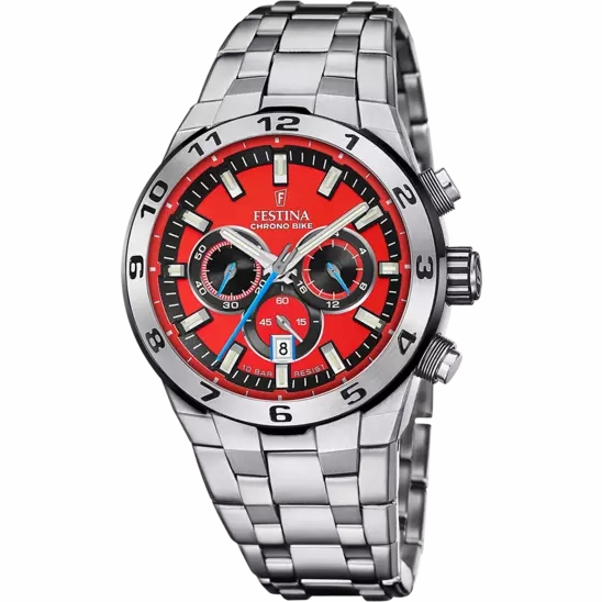 Festina Chrono Bike Gents Red Dial Stainless Steel Watch