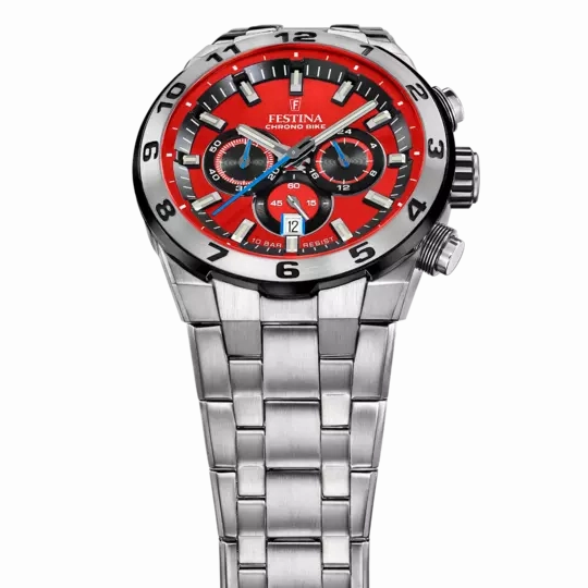Festina Chrono Bike Gents Red Dial Stainless Steel Watch