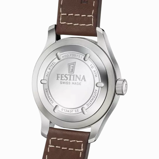 Festina F20151/1 Gents Automatic White Dial Brown Leather Strap Watch