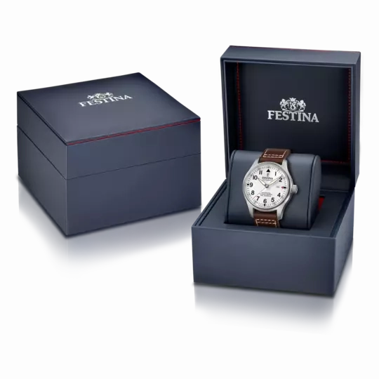 Festina F20151/1 Gents Automatic White Dial Brown Leather Strap Watch