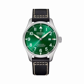 Festina  F20151/2 Gents Automatic Green Dial Black Leather Strap Watch