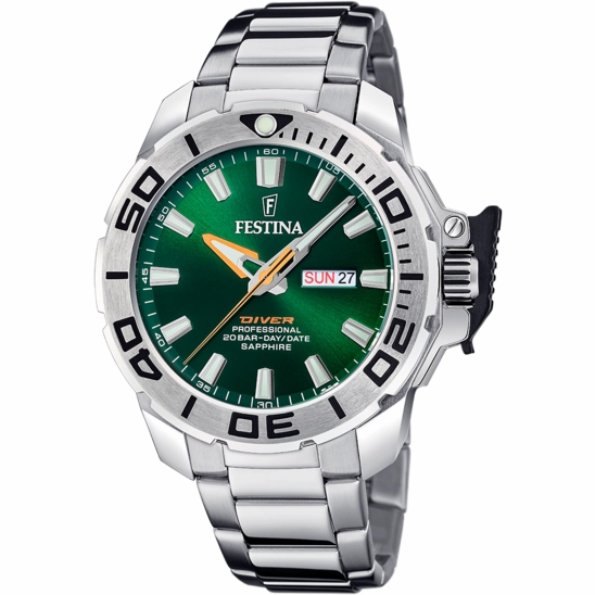 Festina Gents Green Dial Stainless Steel Watch