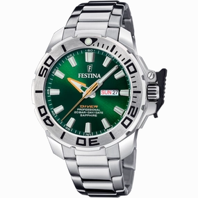 Festina Gents Green Dial Stainless Steel Watch