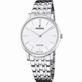 Festina Swiss Made Gents White Dial Stainless Steel Watch
