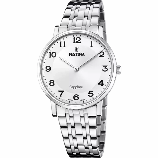 Festina Swiss Made Gents White Dial Stainless Steel Watch