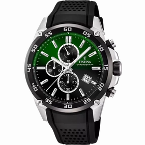 Festina The Originals Gents Green Dial Black Rubber Strap Watch