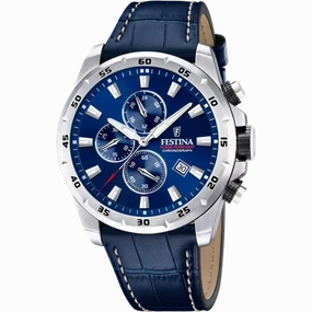 Festina Timeless Chrono Gents Blue Dial Blue Leather Strap Watch