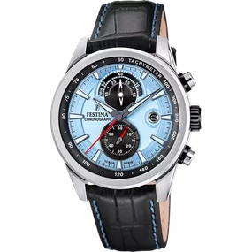 Festina Timeless Chronograph Gents Light Blue Dial Leather Watch