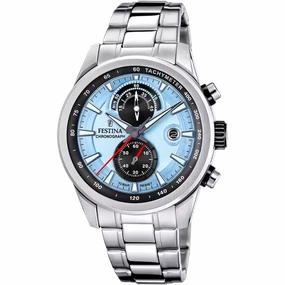 Festina Timeless Chronograph Gents Light Blue Dial Stainless Steel Watch