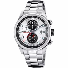 Festina Timeless Chronograph Gents SIlver Dial Stainless Steel Watch