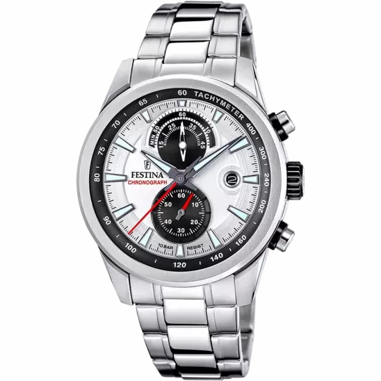 Festina Timeless Chronograph Gents SIlver Dial Stainless Steel Watch