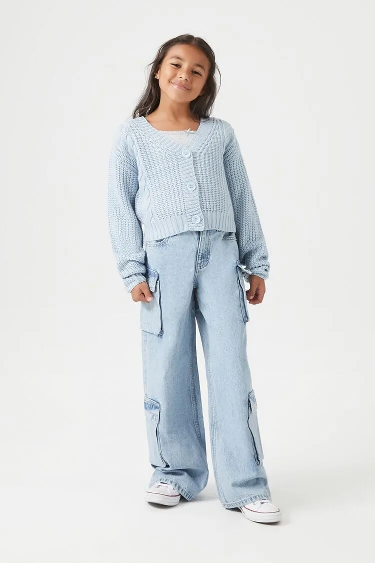 Forever 21 Girls Rhinestone Cargo Jeans (Kids) Light Denim Forever 21