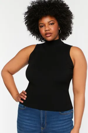 Forever 21 Knit Plus Women's Sleeveless Mock Neck Sweater Top Black Forever 21