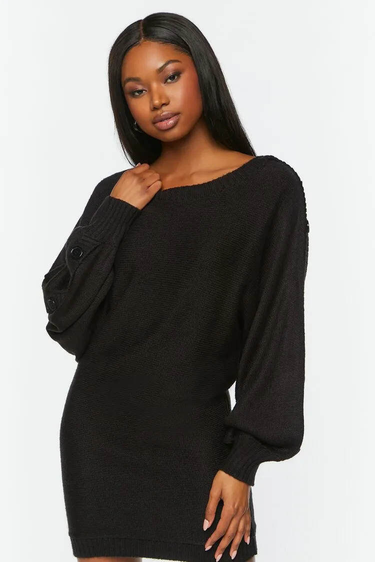 Forever 21 Knit Women's Button-Trim Sweater Winter Dress Black Forever 21