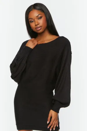 Forever 21 Knit Women's Button-Trim Sweater Winter Dress Black Forever 21