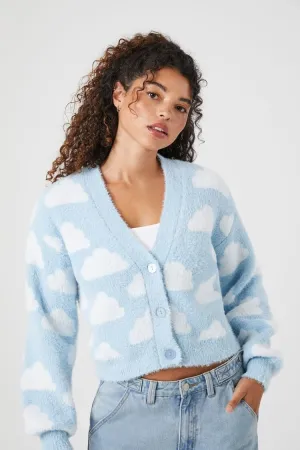 Forever 21 Knit Women's Cropped Cloud Cardigan Sweater Blue/Multi Forever 21