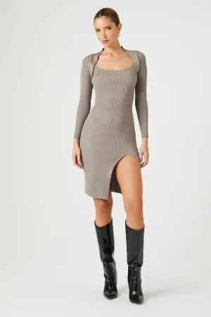 Forever 21 Knit Women's Ribbed Combo Midi Sweater Winter Dress Taupe Forever 21