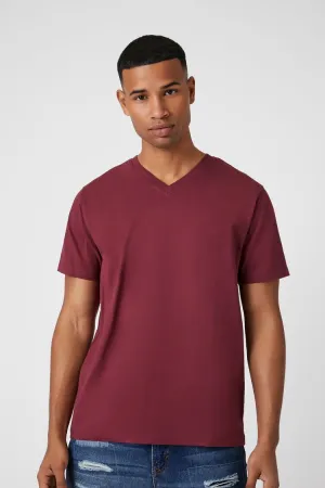 Forever 21 Men's Cotton-Blend V-Neck T-Shirt Burgundy Forever 21