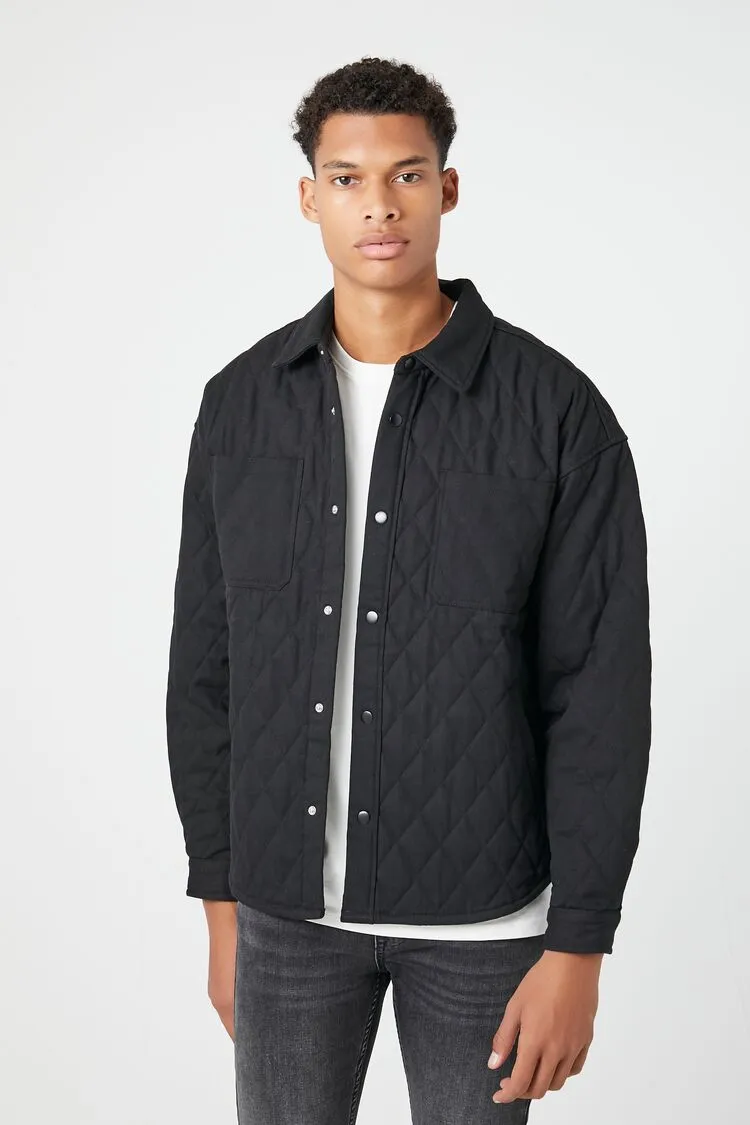 Forever 21 Men's Diamond Quilted Shacket Black Forever 21