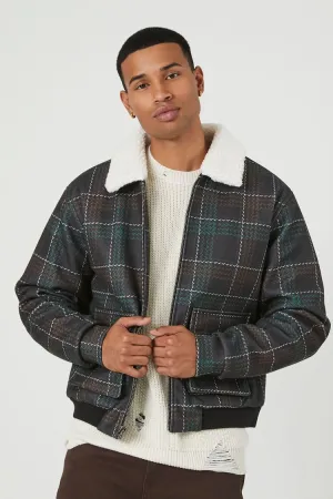 Forever 21 Men's Faux-Shearling/Sherpa Collar Plaid Jacket Black/Multi Forever 21