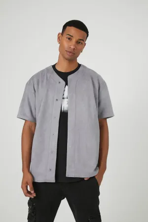 Forever 21 Men's Faux Suede Baseball Top Grey Forever 21