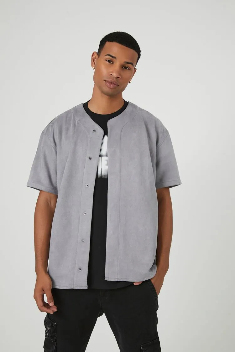 Forever 21 Men's Faux Suede Baseball Top Grey Forever 21