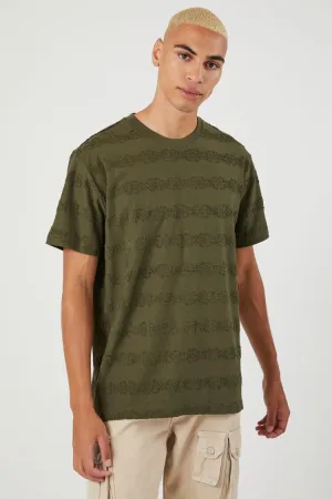 Forever 21 Men's Flocked Stripe Crew T-Shirt Olive Forever 21