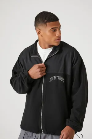 Forever 21 Men's Mixed Media Suede Nylon Embroidered New York Zip Jacket Black/Multi Forever 21