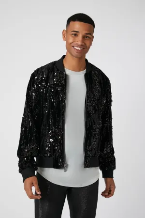 Forever 21 Men's Sequin Zip-Up Bomber Jacket Black Forever 21