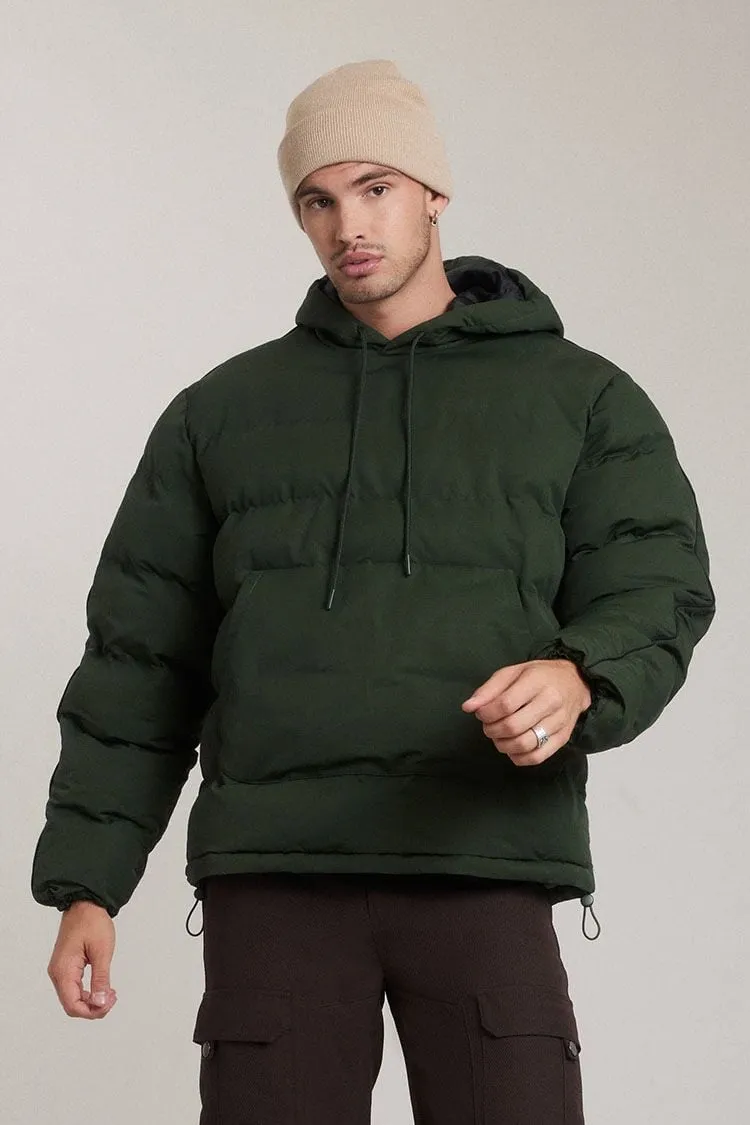 Forever 21 Men's Toggle Drawstring Puffer Hoodie Sweatshirt Green Forever 21