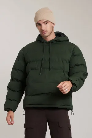 Forever 21 Men's Toggle Drawstring Puffer Hoodie Sweatshirt Green Forever 21