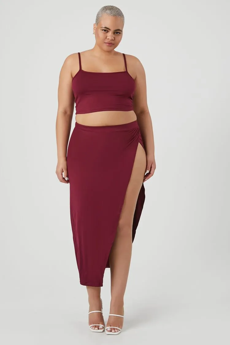 Forever 21 Plus Women's Cropped Cami & Maxi Skirt Set Burgundy Forever 21