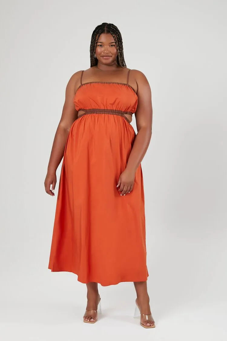 Forever 21 Plus Women's Cutout Cami Maxi Long Dress Sunset/Brown Forever 21