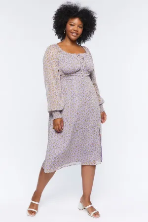 Forever 21 Plus Women's Ditsy Floral Print Midi Dress Purple/Multi Forever 21