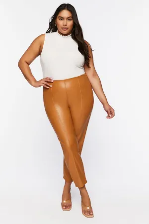 Forever 21 Plus Women's Faux Leather/Pleather Ankle Pants Almond Forever 21