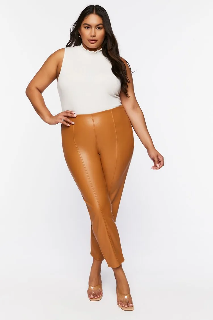 Forever 21 Plus Women's Faux Leather/Pleather Ankle Pants Almond Forever 21