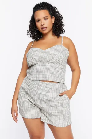 Forever 21 Plus Women's High-Rise Plaid Shorts Ash Brown/Black Forever 21