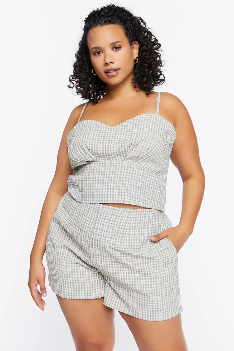 Forever 21 Plus Women's High-Rise Plaid Shorts Ash Brown/Black Forever 21