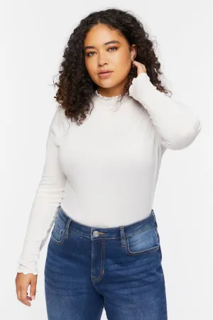 Forever 21 Plus Women's Lettuce-Edge Bodysuit Cream Forever 21