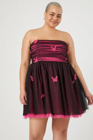 Forever 21 Plus Women's Mesh Butterfly Babydoll Dress Hot Pink/Black Forever 21