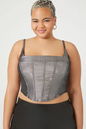 Forever 21 Plus Women's Metallic Corset Cropped Cami Silver Forever 21