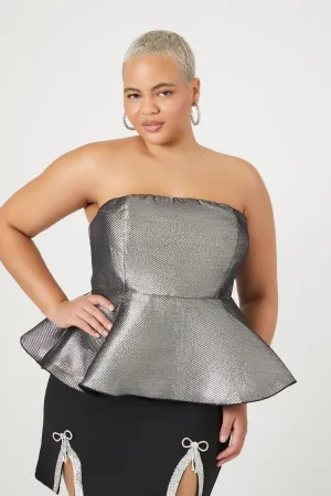 Forever 21 Plus Women's Metallic Strapless Peplum Top Grey Forever 21