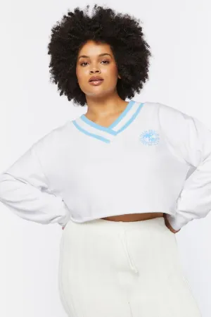 Forever 21 Plus Women's Palm Beach Graphic Pullover White/Blue Forever 21