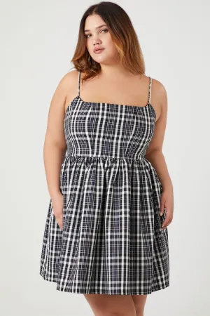 Forever 21 Plus Women's Plaid Babydoll Mini Dress Black/Multi Forever 21